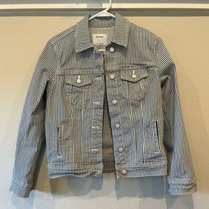 Women’s Old Navy Pinstripe Blue & White Denim Jean Jacket Size Small